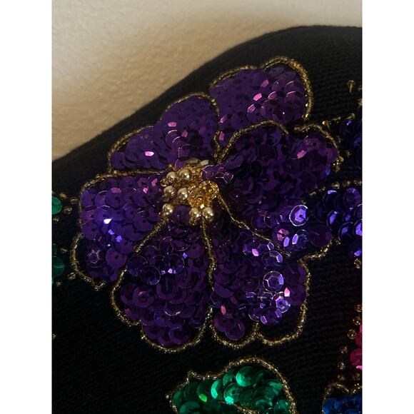Vintage B.I.B S.M.L Sport Black Sweater Embroidered-Beaded Floral Design - Picture 10 of 14